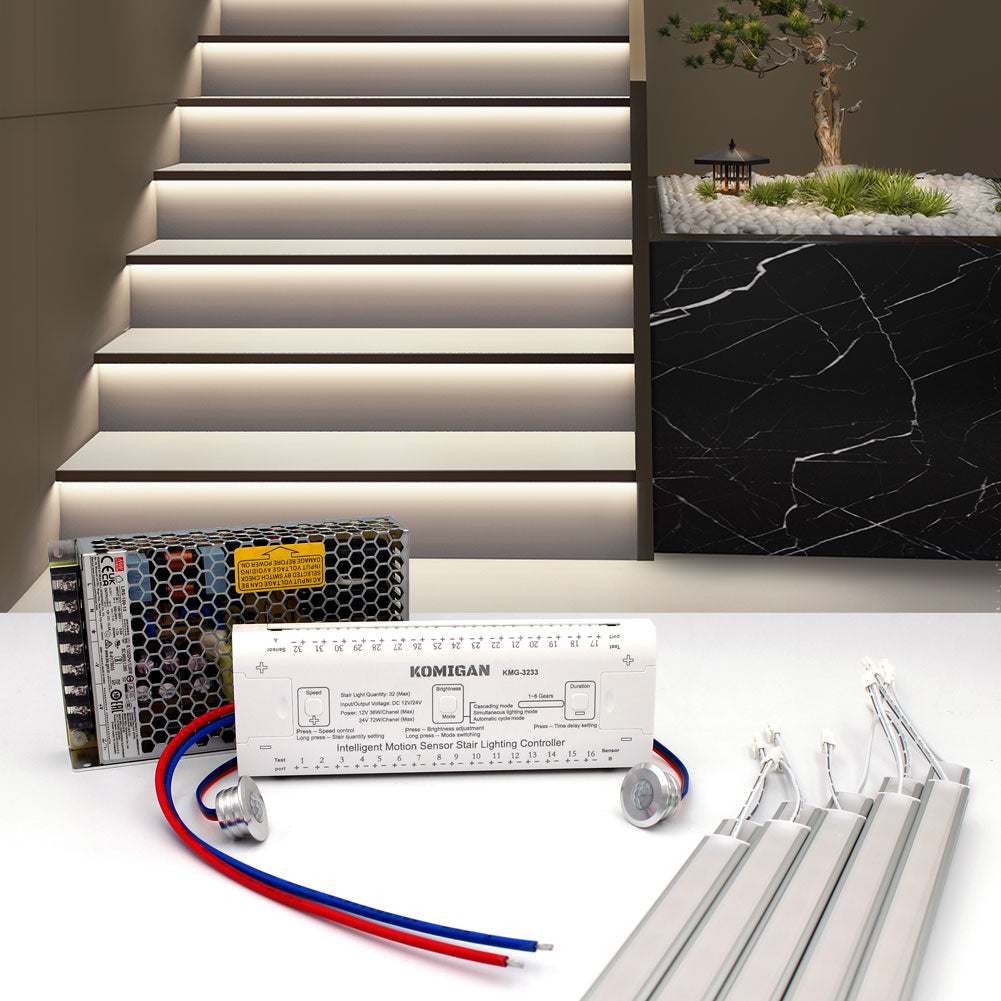 Integrated Motion Sensor LED - Step and Stair Lighting Kit, 90cm Length Aluminum LED Light Bar for Stairway - Cool White 6000K