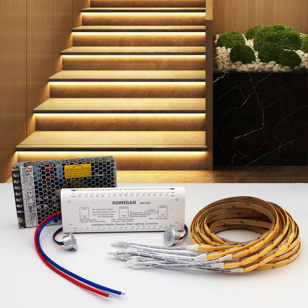 Integrated Motion Sensor LED - Step and Stair Lighting Kit, 40Inches Long Cuttable Flexible LED Strip Light for Indoor LED Stair Lights, Step Lights - Warm White 3000K